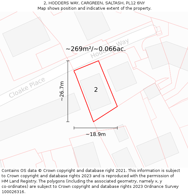 2, HODDERS WAY, CARGREEN, SALTASH, PL12 6NY: Plot and title map