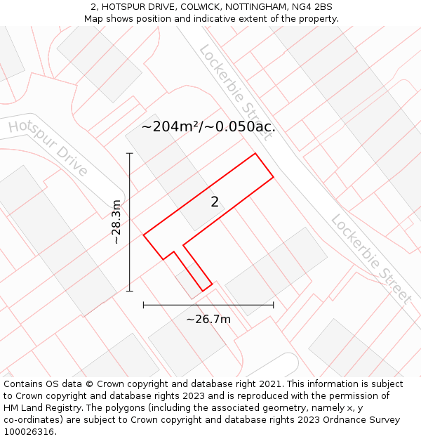 2, HOTSPUR DRIVE, COLWICK, NOTTINGHAM, NG4 2BS: Plot and title map