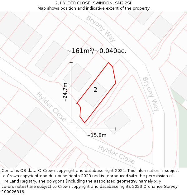 2, HYLDER CLOSE, SWINDON, SN2 2SL: Plot and title map
