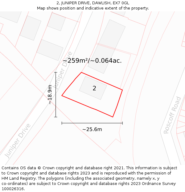 2, JUNIPER DRIVE, DAWLISH, EX7 0GL: Plot and title map