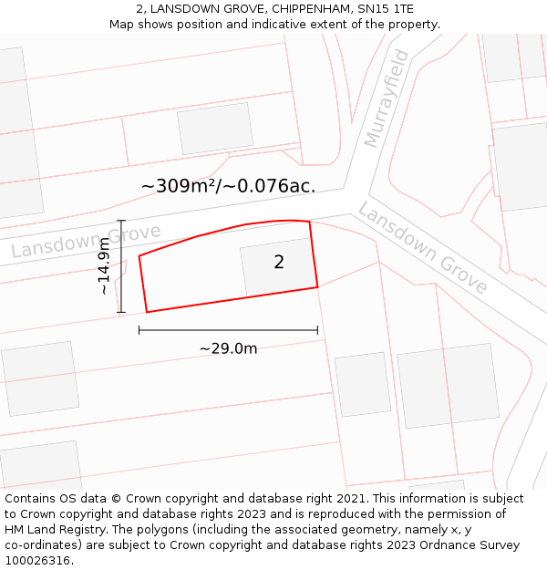 2, LANSDOWN GROVE, CHIPPENHAM, SN15 1TE: Plot and title map