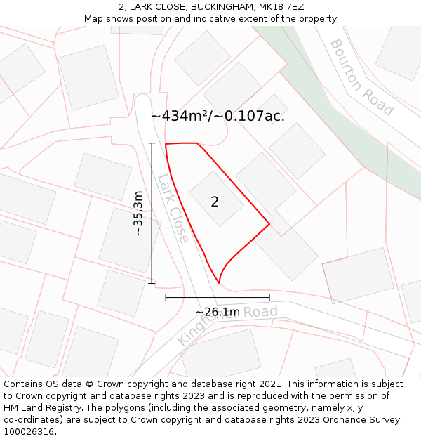 2, LARK CLOSE, BUCKINGHAM, MK18 7EZ: Plot and title map