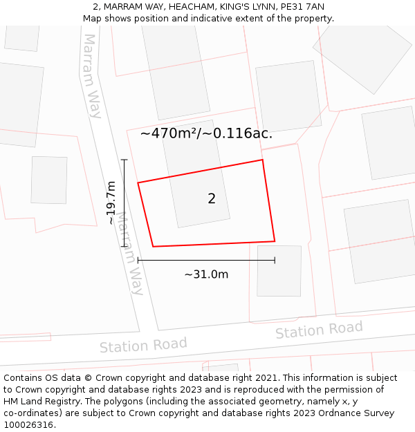 2, MARRAM WAY, HEACHAM, KING'S LYNN, PE31 7AN: Plot and title map