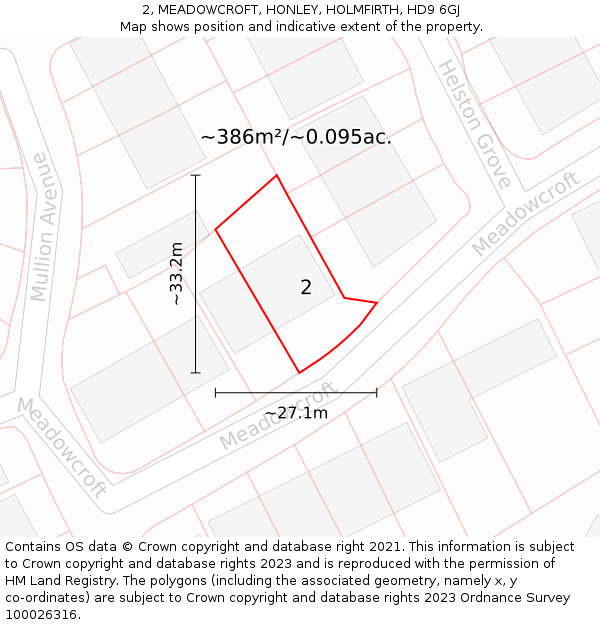 2, MEADOWCROFT, HONLEY, HOLMFIRTH, HD9 6GJ: Plot and title map