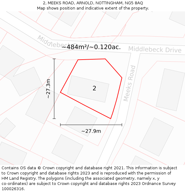 2, MEEKS ROAD, ARNOLD, NOTTINGHAM, NG5 8AQ: Plot and title map