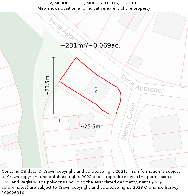 2, MERLIN CLOSE, MORLEY, LEEDS, LS27 8TS: Plot and title map