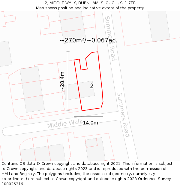 2, MIDDLE WALK, BURNHAM, SLOUGH, SL1 7ER: Plot and title map
