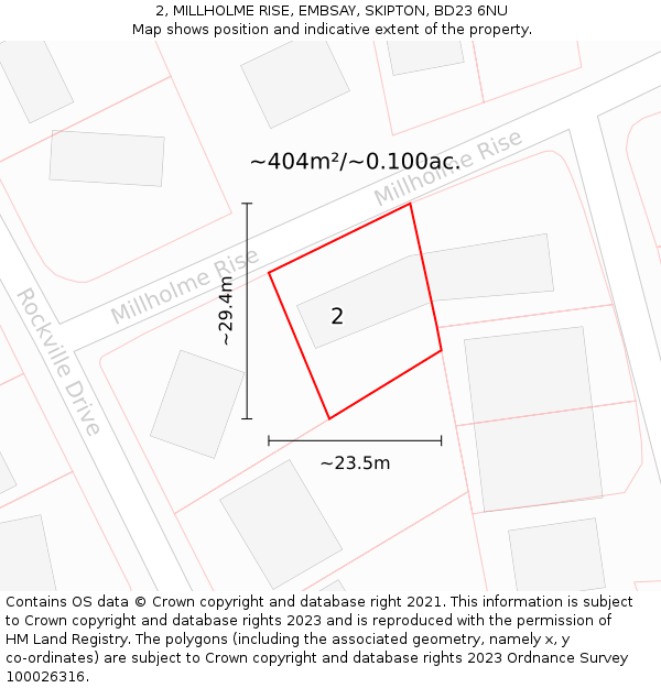 2, MILLHOLME RISE, EMBSAY, SKIPTON, BD23 6NU: Plot and title map