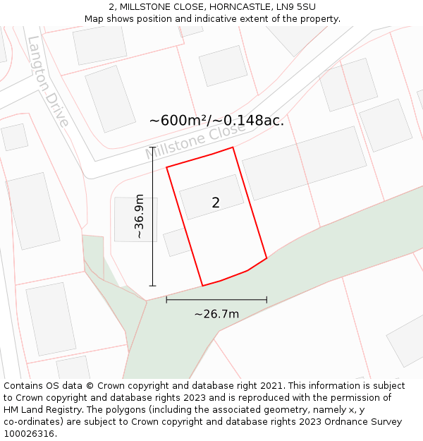 2, MILLSTONE CLOSE, HORNCASTLE, LN9 5SU: Plot and title map