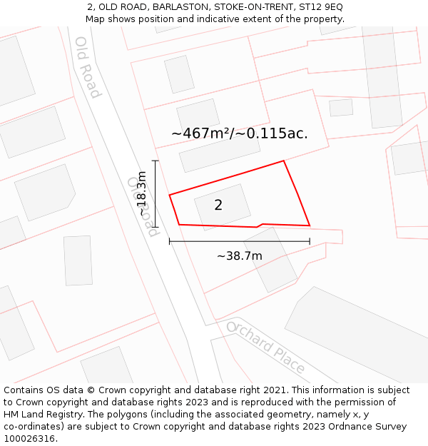 2, OLD ROAD, BARLASTON, STOKE-ON-TRENT, ST12 9EQ: Plot and title map