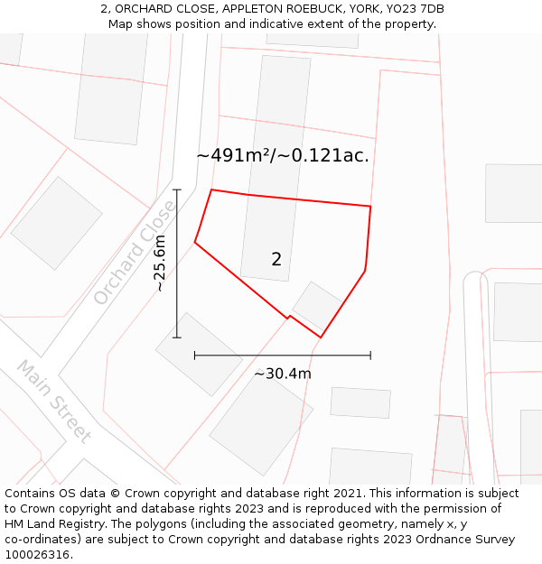 2, ORCHARD CLOSE, APPLETON ROEBUCK, YORK, YO23 7DB: Plot and title map