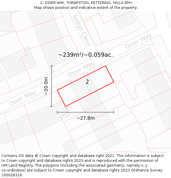 2, OSIER WAY, THRAPSTON, KETTERING, NN14 4PH: Plot and title map