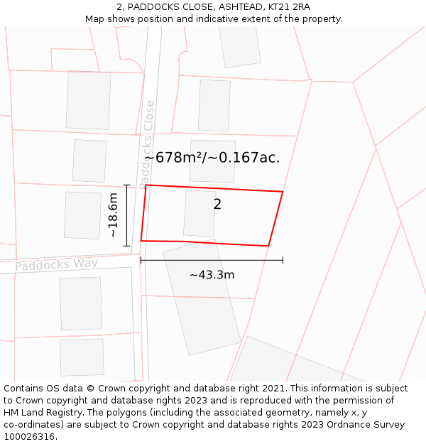 2, PADDOCKS CLOSE, ASHTEAD, KT21 2RA: Plot and title map