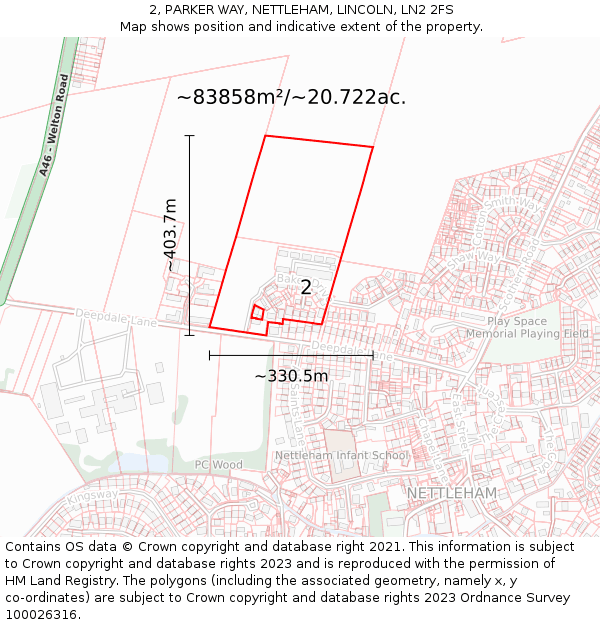 2, PARKER WAY, NETTLEHAM, LINCOLN, LN2 2FS: Plot and title map