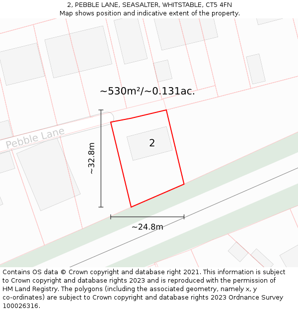 2, PEBBLE LANE, SEASALTER, WHITSTABLE, CT5 4FN: Plot and title map