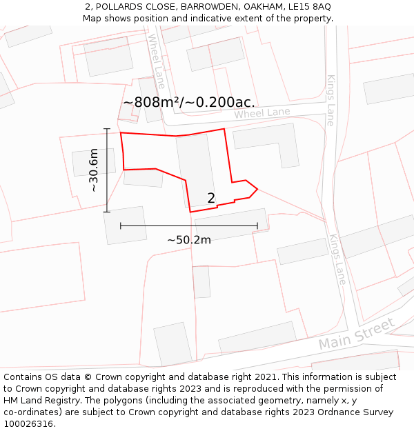 2, POLLARDS CLOSE, BARROWDEN, OAKHAM, LE15 8AQ: Plot and title map