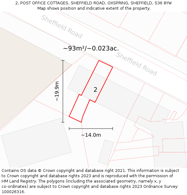 2, POST OFFICE COTTAGES, SHEFFIELD ROAD, OXSPRING, SHEFFIELD, S36 8YW: Plot and title map