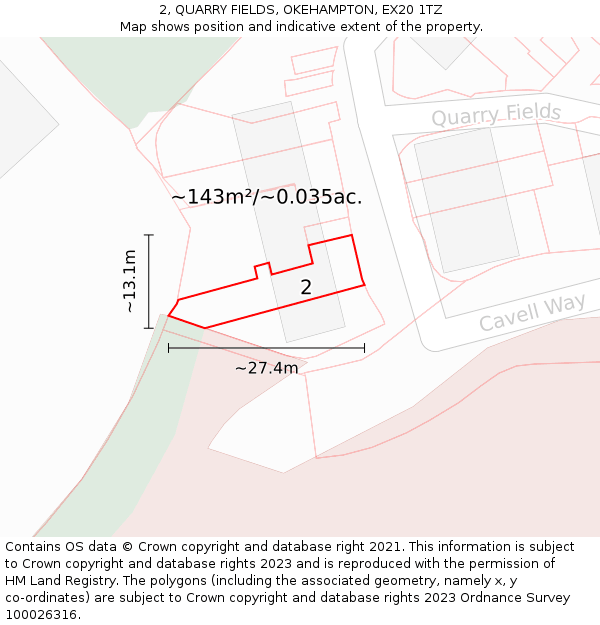 2, QUARRY FIELDS, OKEHAMPTON, EX20 1TZ: Plot and title map