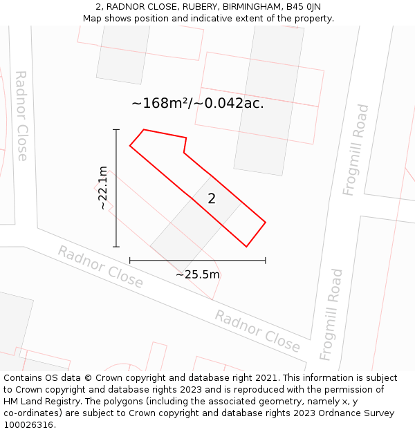 2, RADNOR CLOSE, RUBERY, BIRMINGHAM, B45 0JN: Plot and title map