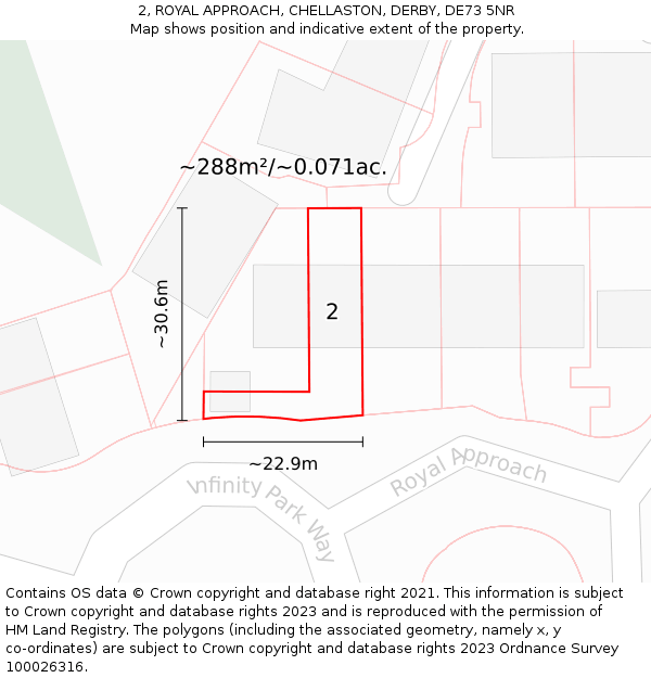 2, ROYAL APPROACH, CHELLASTON, DERBY, DE73 5NR: Plot and title map