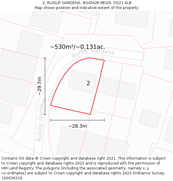 2, RUISLIP GARDENS, BOGNOR REGIS, PO21 4LB: Plot and title map