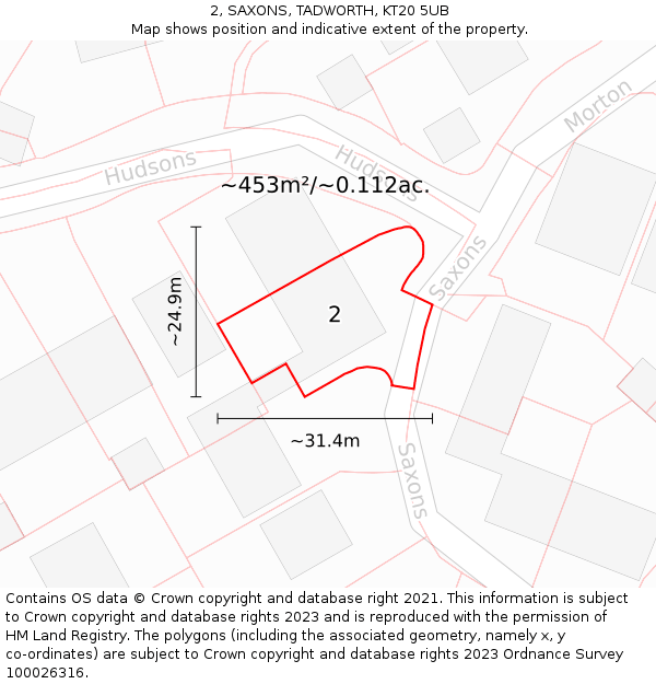 2, SAXONS, TADWORTH, KT20 5UB: Plot and title map