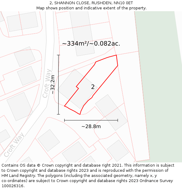2, SHANNON CLOSE, RUSHDEN, NN10 0ET: Plot and title map