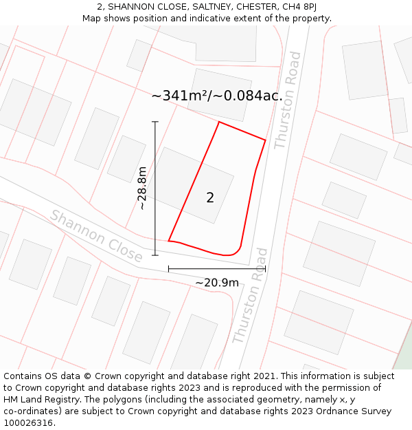 2, SHANNON CLOSE, SALTNEY, CHESTER, CH4 8PJ: Plot and title map