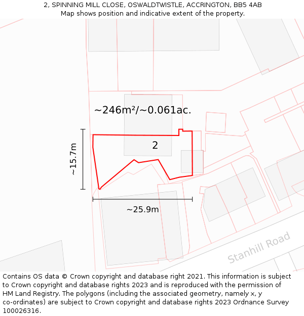 2, SPINNING MILL CLOSE, OSWALDTWISTLE, ACCRINGTON, BB5 4AB: Plot and title map