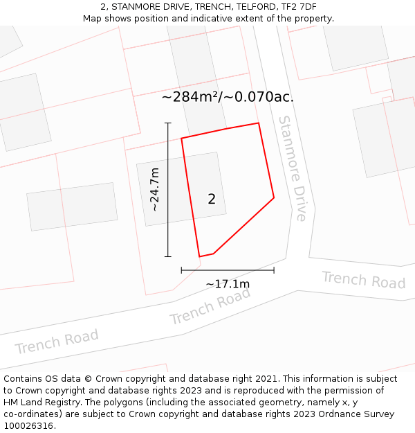 2, STANMORE DRIVE, TRENCH, TELFORD, TF2 7DF: Plot and title map