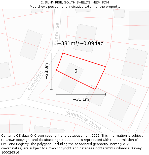 2, SUNNIRISE, SOUTH SHIELDS, NE34 8DN: Plot and title map