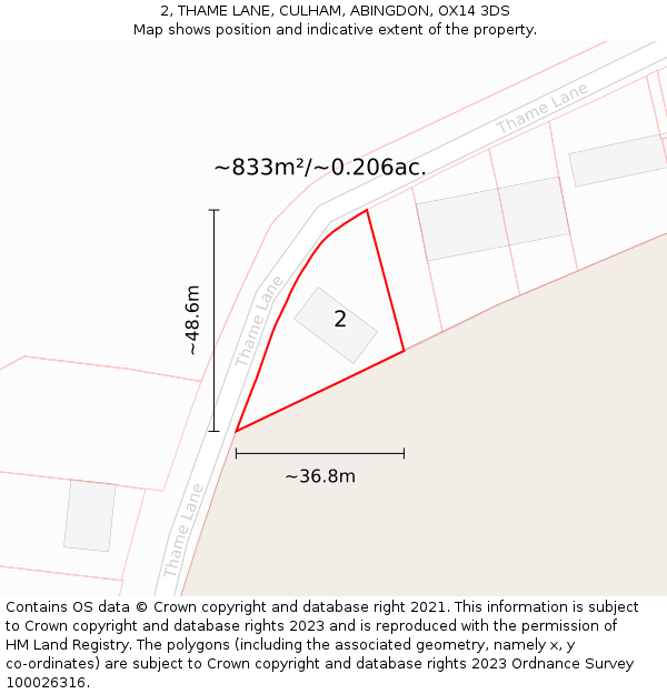 2, THAME LANE, CULHAM, ABINGDON, OX14 3DS: Plot and title map