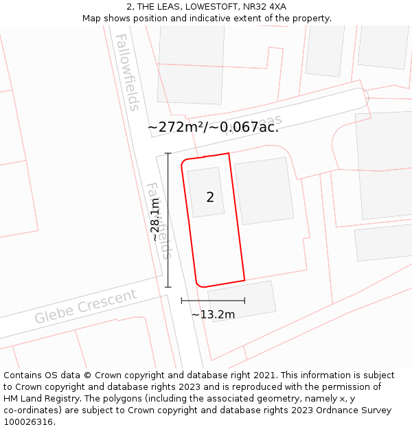 2, THE LEAS, LOWESTOFT, NR32 4XA: Plot and title map