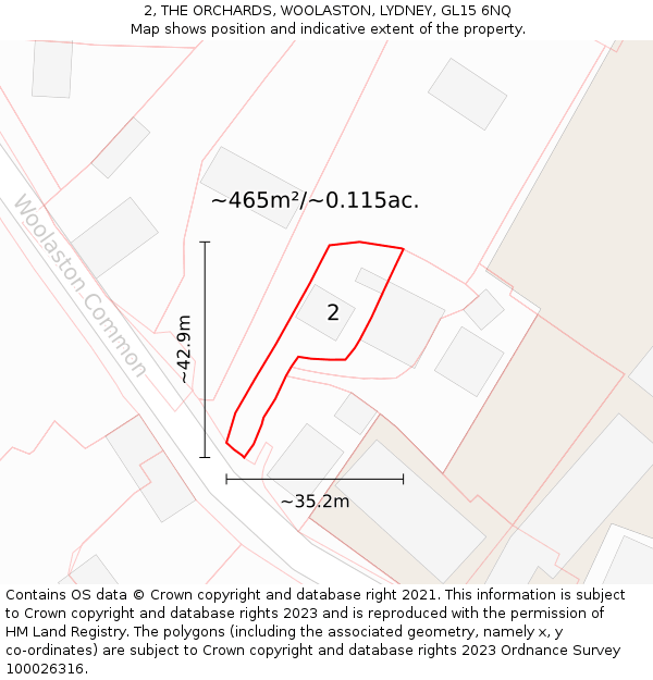 2, THE ORCHARDS, WOOLASTON, LYDNEY, GL15 6NQ: Plot and title map