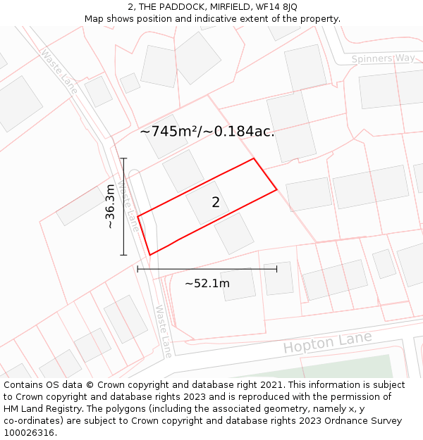 2, THE PADDOCK, MIRFIELD, WF14 8JQ: Plot and title map