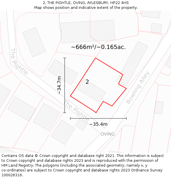 2, THE PIGHTLE, OVING, AYLESBURY, HP22 4HS: Plot and title map