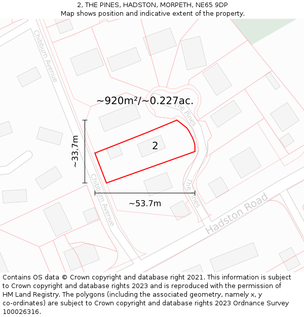 2, THE PINES, HADSTON, MORPETH, NE65 9DP: Plot and title map
