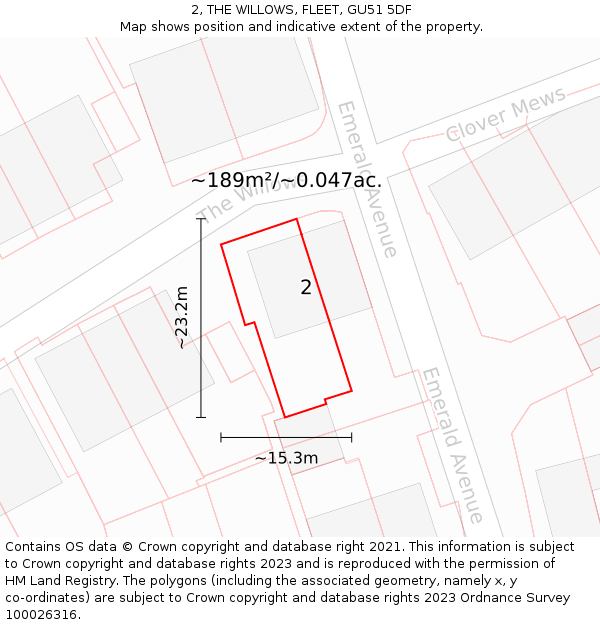 2, THE WILLOWS, FLEET, GU51 5DF: Plot and title map