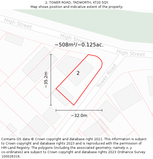 2, TOWER ROAD, TADWORTH, KT20 5QY: Plot and title map