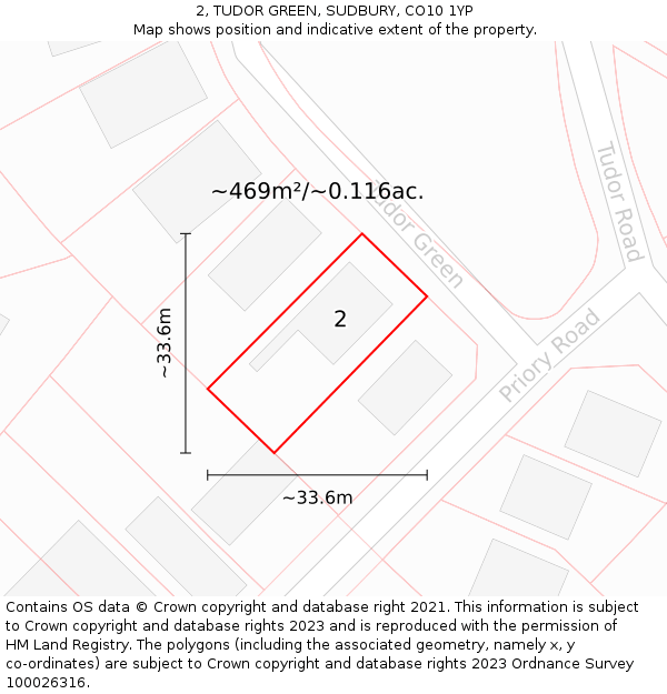 2, TUDOR GREEN, SUDBURY, CO10 1YP: Plot and title map