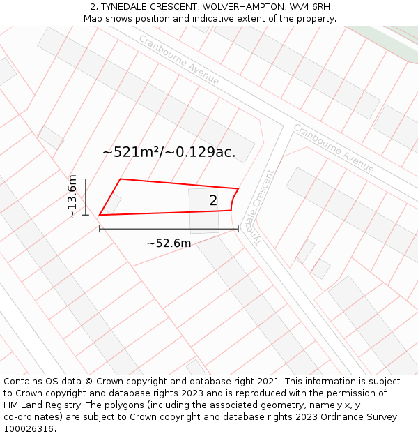 2, TYNEDALE CRESCENT, WOLVERHAMPTON, WV4 6RH: Plot and title map