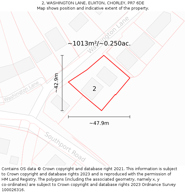 2, WASHINGTON LANE, EUXTON, CHORLEY, PR7 6DE: Plot and title map
