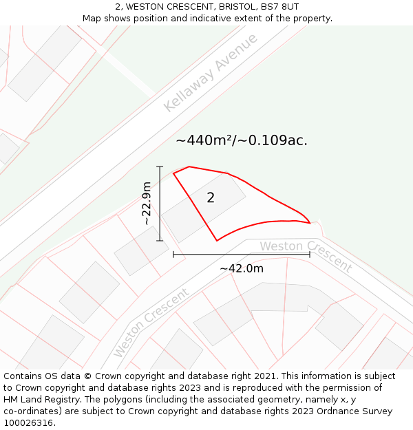 2, WESTON CRESCENT, BRISTOL, BS7 8UT: Plot and title map