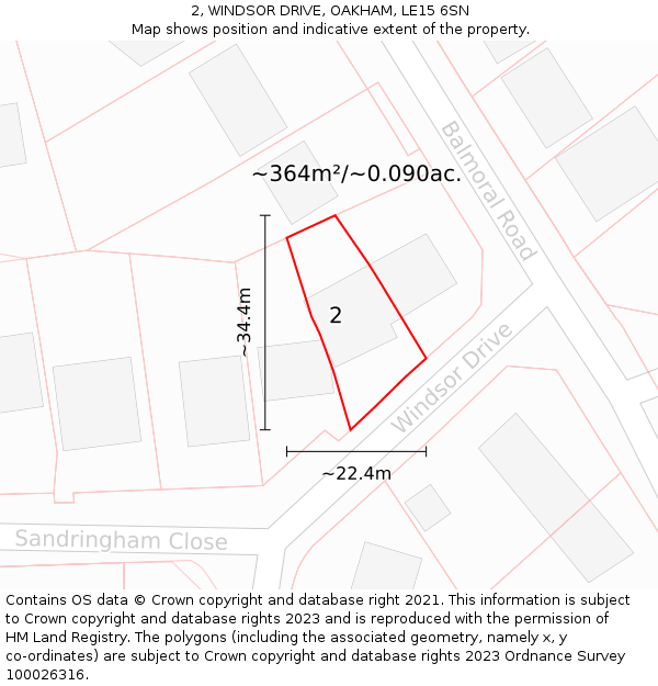2, WINDSOR DRIVE, OAKHAM, LE15 6SN: Plot and title map