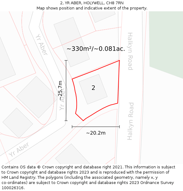2, YR ABER, HOLYWELL, CH8 7RN: Plot and title map