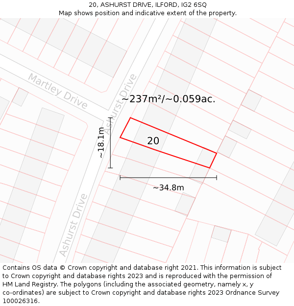 20, ASHURST DRIVE, ILFORD, IG2 6SQ: Plot and title map