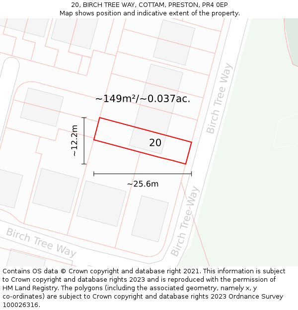 20, BIRCH TREE WAY, COTTAM, PRESTON, PR4 0EP: Plot and title map