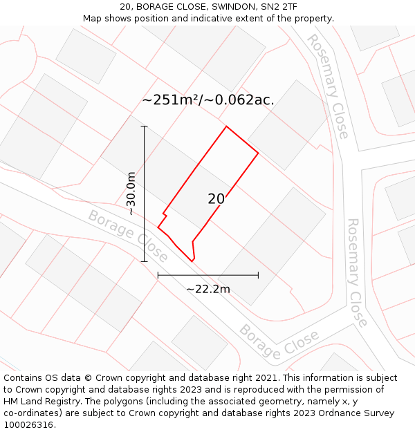 20, BORAGE CLOSE, SWINDON, SN2 2TF: Plot and title map