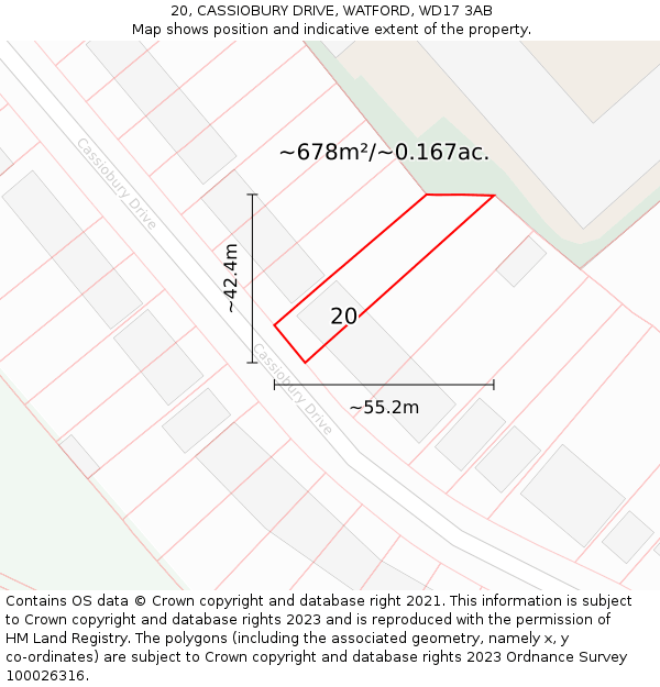 20, CASSIOBURY DRIVE, WATFORD, WD17 3AB: Plot and title map