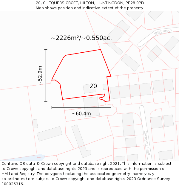 20, CHEQUERS CROFT, HILTON, HUNTINGDON, PE28 9PD: Plot and title map